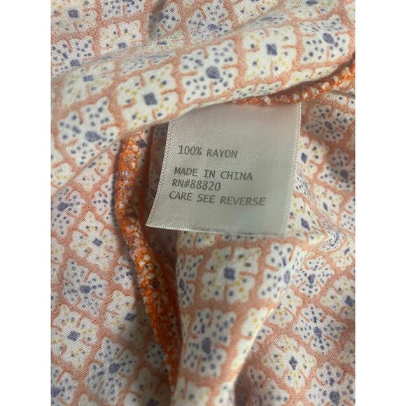 Artisan NY Women's Blouse Small Peach Print Short Sleeve 100% Rayon - Picture 5 of 6